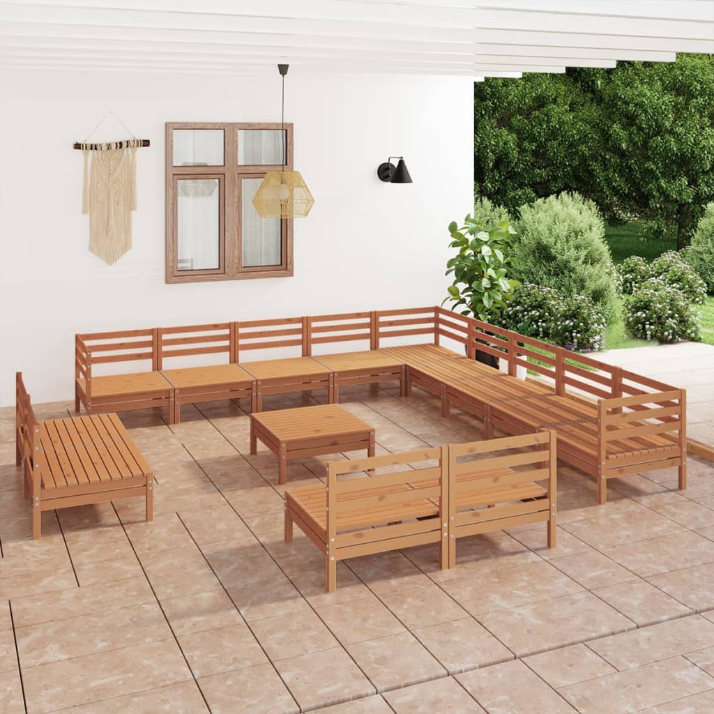 vidaXL Set mobilier de grădină, 14 piese, maro miere, lemn masiv pin Mobila Laguna imagine noua