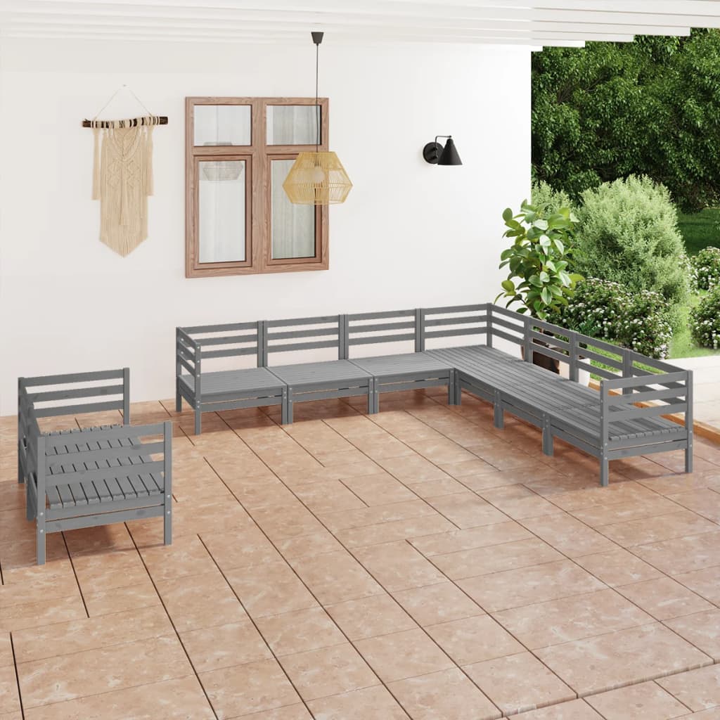 vida XL 9-tlg. Garten-Lounge-Set Massivholz Kiefer Grau