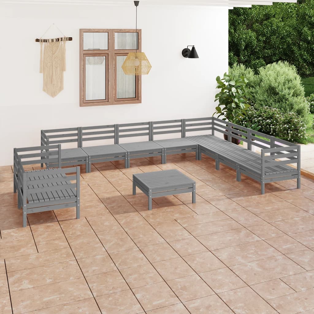 vidaXL Set mobilier de grădină, 11 piese, gri, lemn masiv de pin vidaXL imagine noua