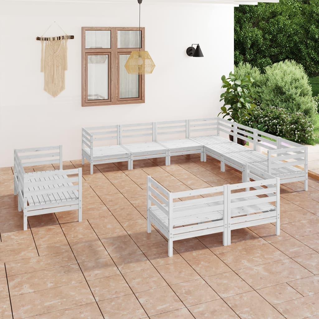 vida XL 11-tlg. Garten-Lounge-Set Massivholz Kiefer Weiß