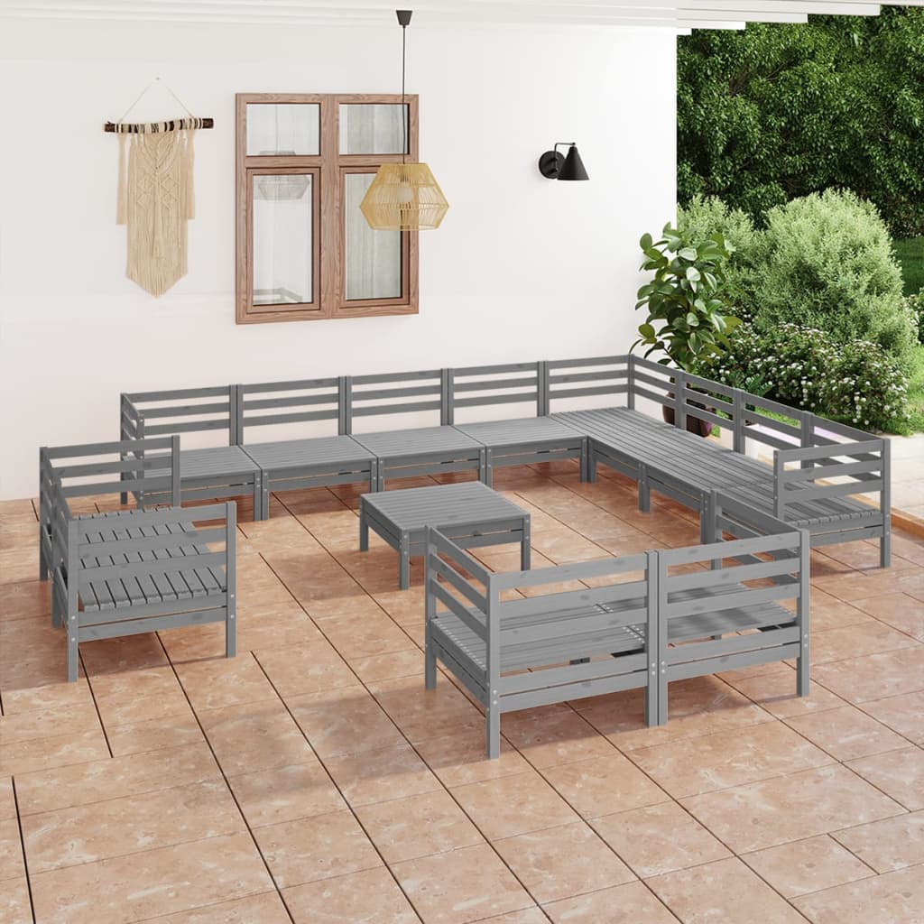 vida XL 13-tlg. Garten-Lounge-Set Massivholz Kiefer Grau
