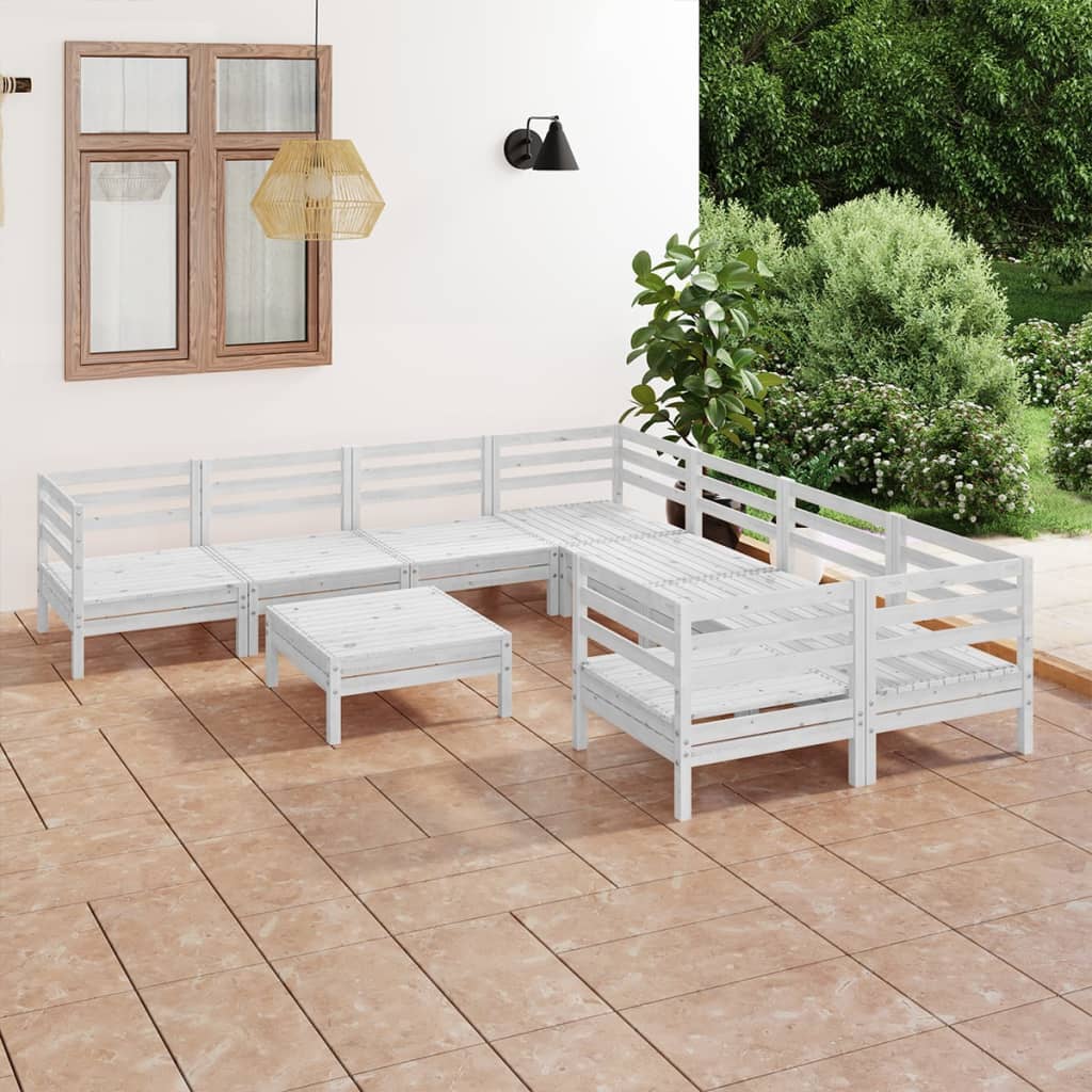 vidaXL 9-tlg. Garten-Lounge-Set Weiß Massivholz Kiefer