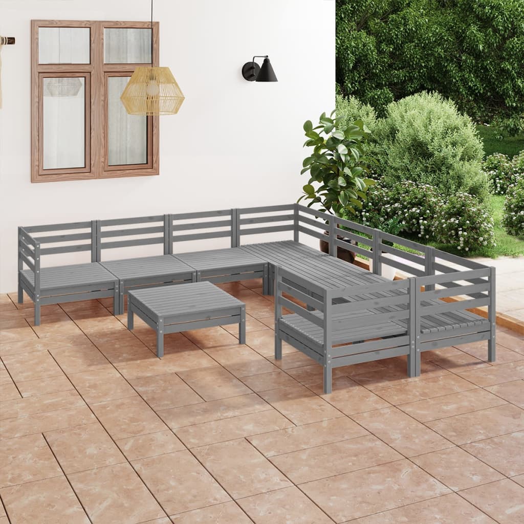 vidaXL 9-tlg. Garten-Lounge-Set Grau Massivholz Kiefer