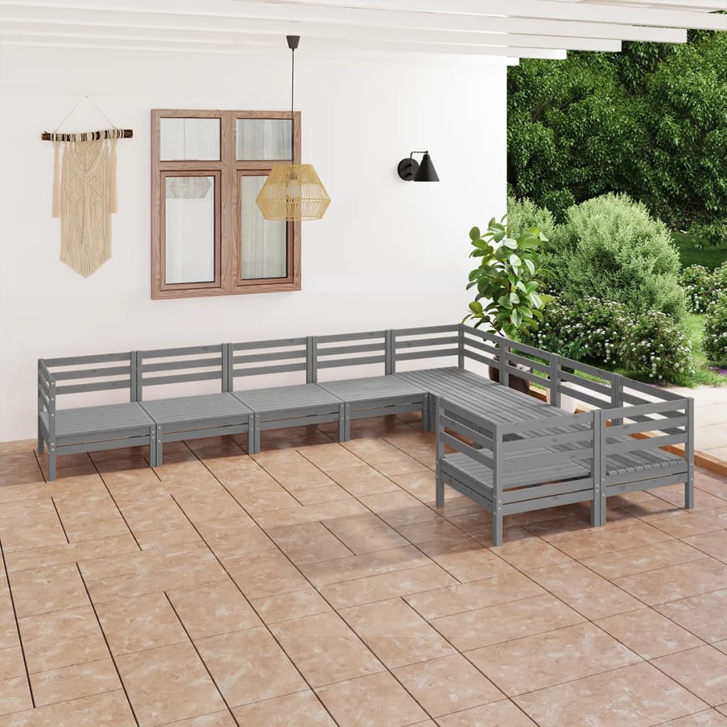 vidaXL 9-tlg. Garten-Lounge-Set Grau Massivholz Kiefer