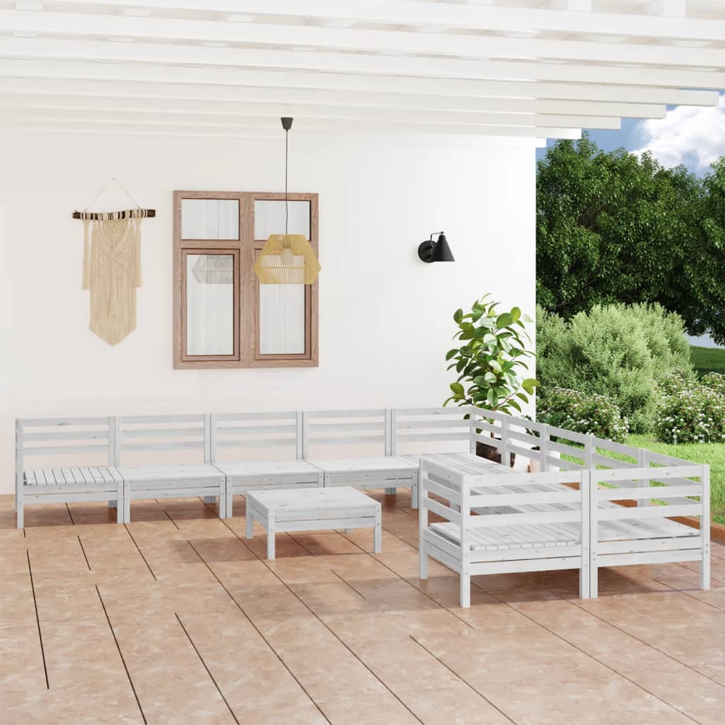 11-tlg. Garten-Lounge-Set Weiß Massivholz Kiefer kaufen