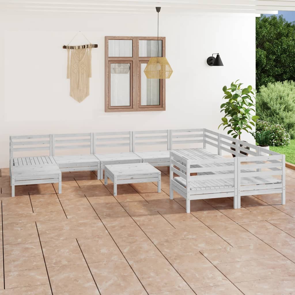 Salon de jardin 11 pcs Blanc Bois de pin massif