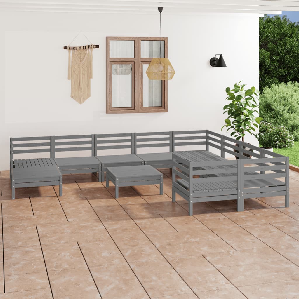 vida XL 11-tlg. Garten-Lounge-Set Grau Massivholz Kiefer