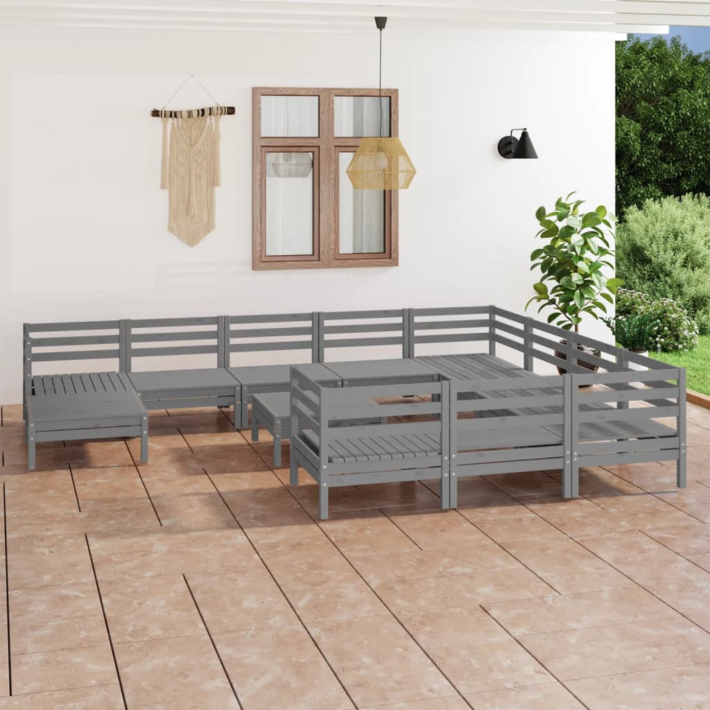 vidaXL Set mobilier de grădină, 12 piese, gri, lemn masiv de pin vidaxl.ro
