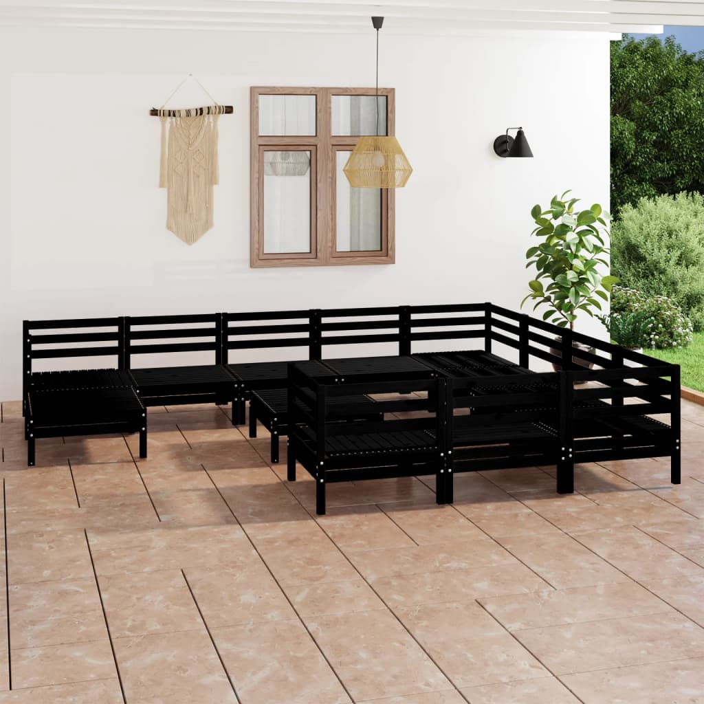 Salon de jardin 12 pcs Noir Bois de pin massif