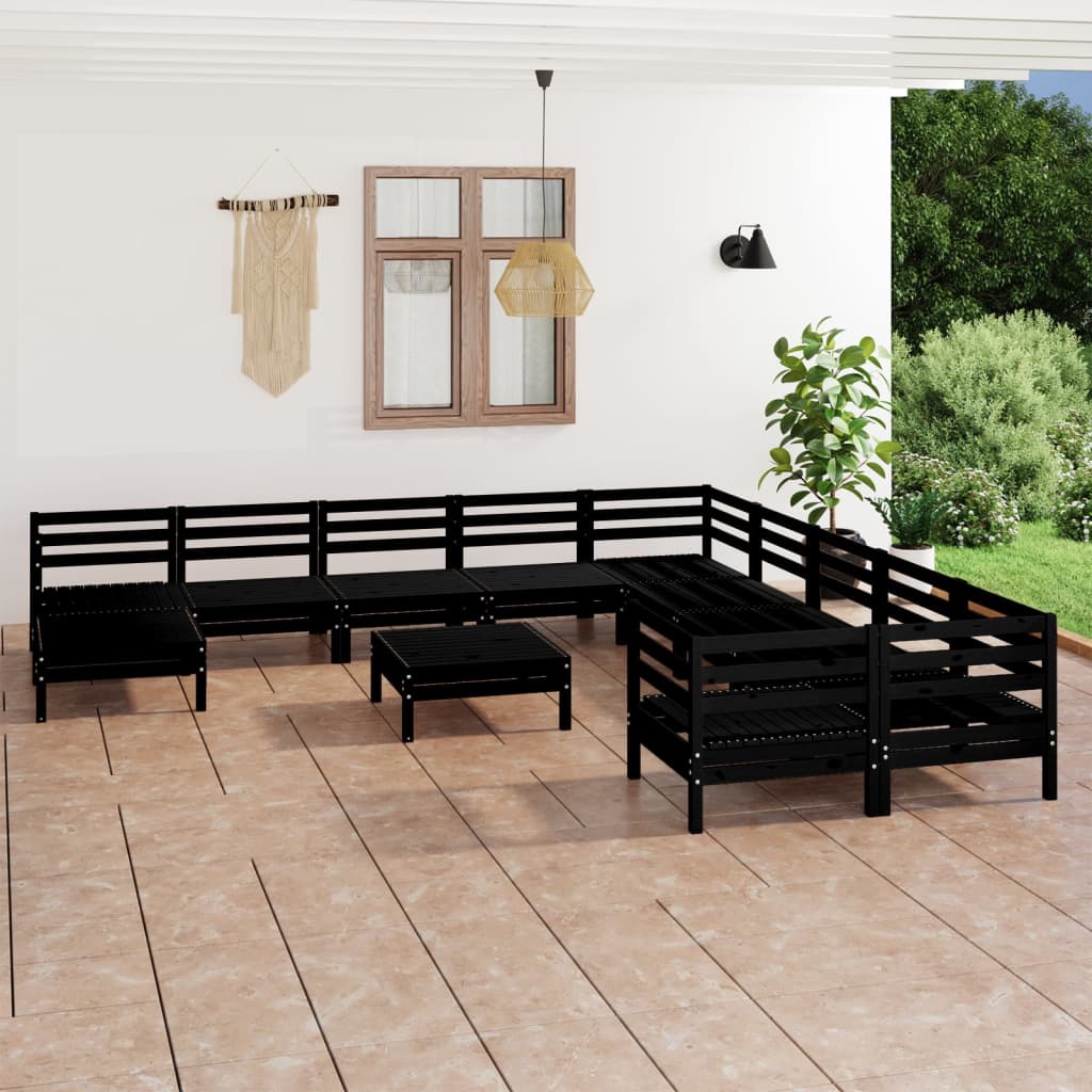 vidaXL 12-tlg. Garten-Lounge-Set Schwarz Massivholz Kiefer