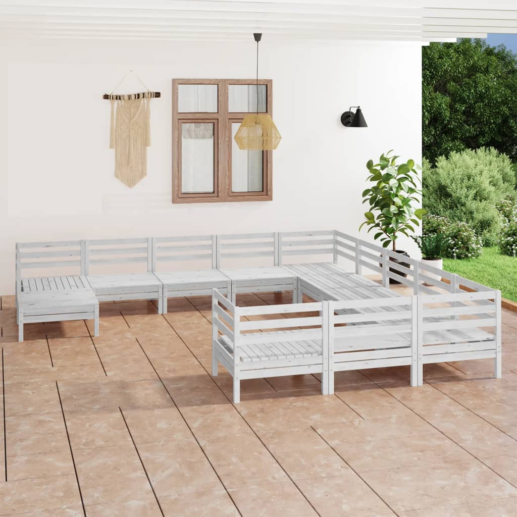 12-tlg. Garten-Lounge-Set Weiß Massivholz Kiefer kaufen