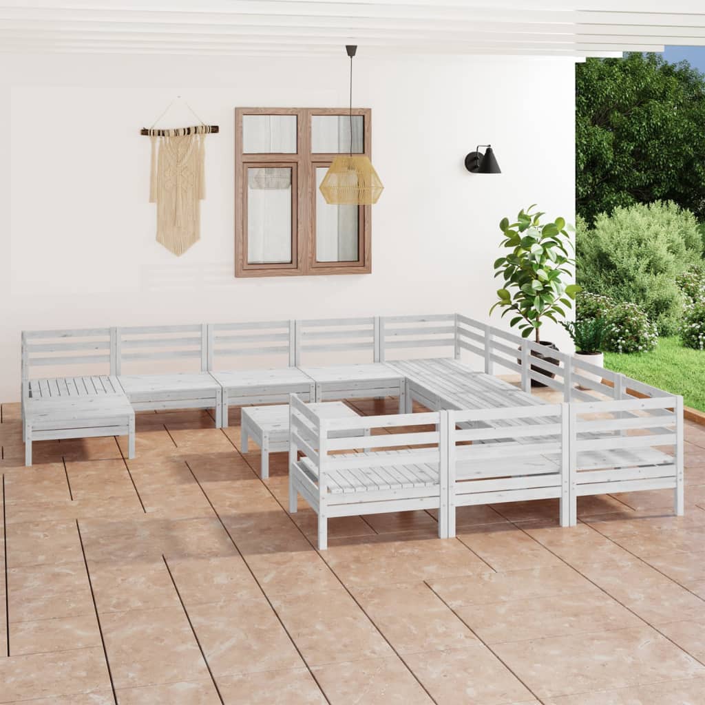 vidaXL Set mobilier de grădină, 13 piese, alb, lemn masiv de pin vidaXL