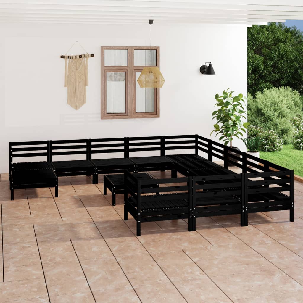 Salon de jardin 13 pcs Noir Bois de pin massif
