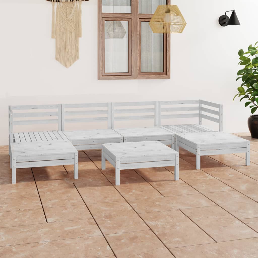 vidaXL Set mobilier de grădină, 7 piese, alb, lemn masiv de pin vidaXL