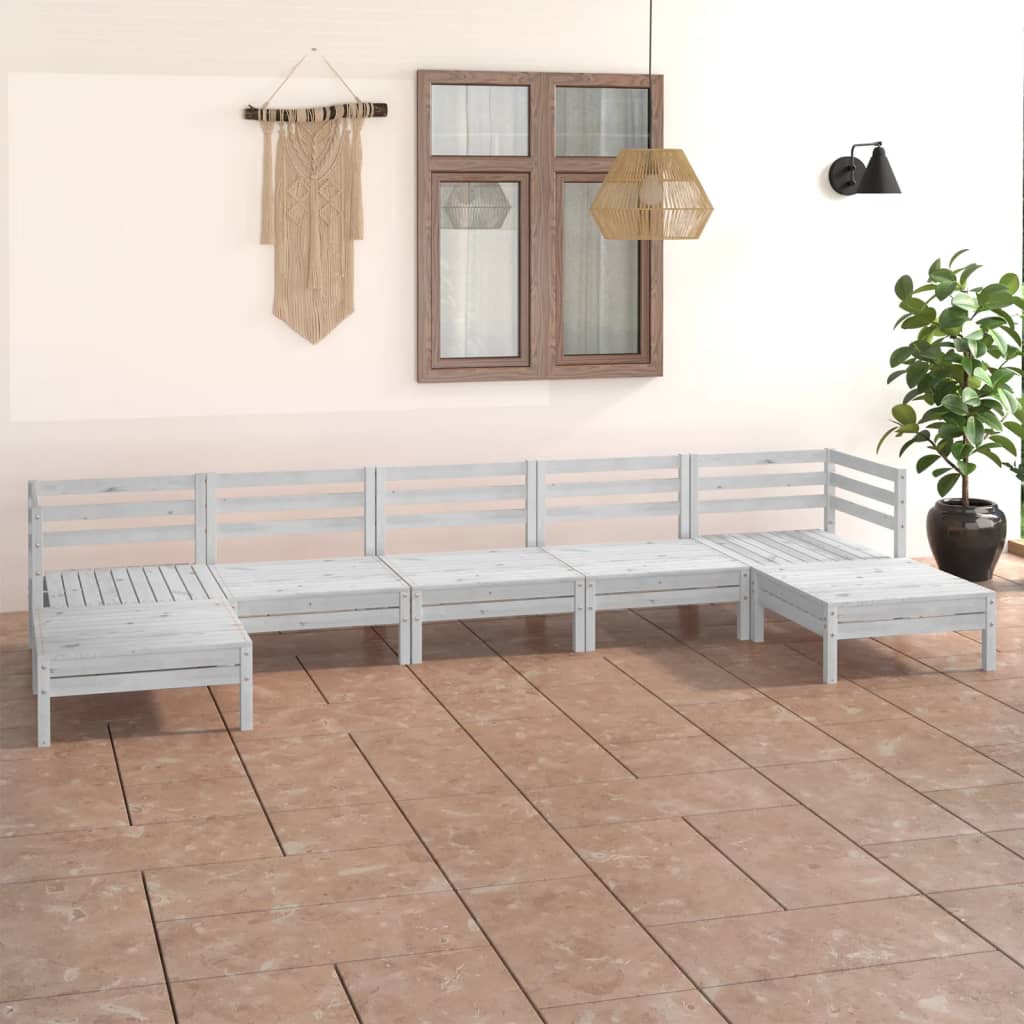 vidaXL 7-tlg. Garten-Lounge-Set Weiß Massivholz Kiefer