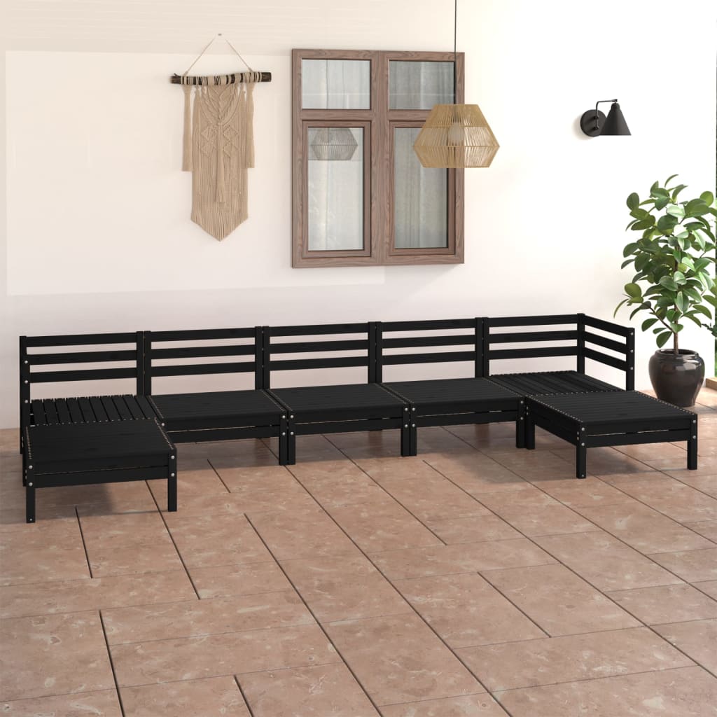 vidaXL 7-tlg. Garten-Lounge-Set Schwarz Massivholz Kiefer