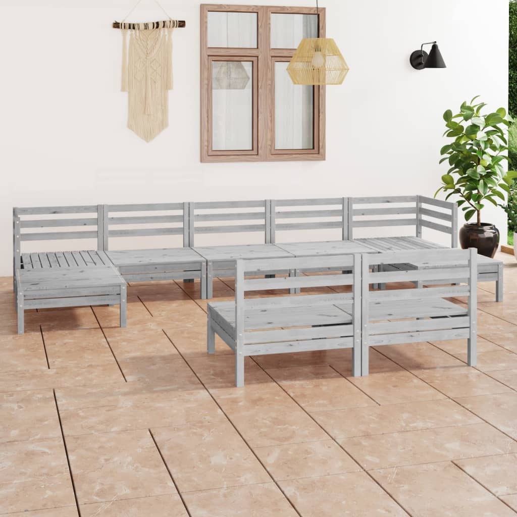 Vidaxl Set Mobilier De Gradina, 9 Piese, Alb, Lemn Masiv De Pin