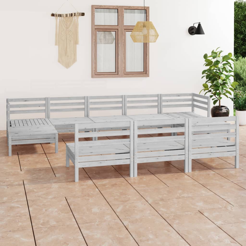 vidaXL 10-tlg. Garten-Lounge-Set Weiß Massivholz Kiefer