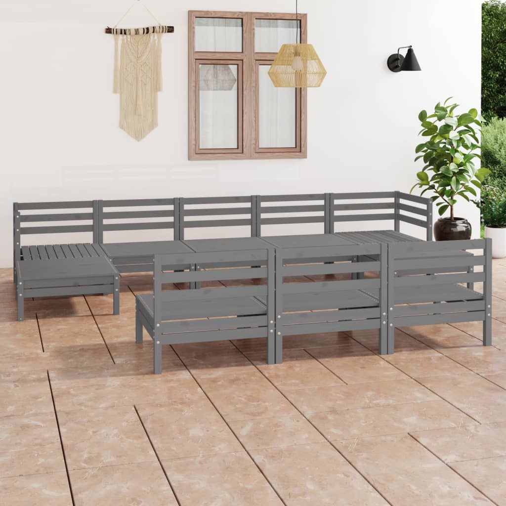 vidaXL 10-tlg. Garten-Lounge-Set Grau Massivholz Kiefer