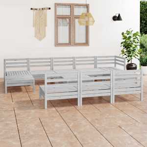 Vrtna sedežna garnitura 11-delna bela trdna borovina