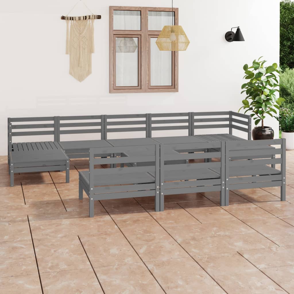 vidaXL 11-tlg. Garten-Lounge-Set Grau Massivholz Kiefer