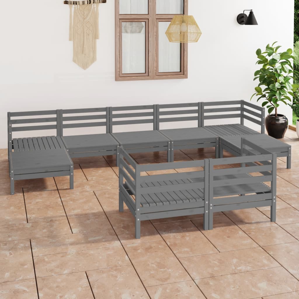 vidaXL 9-tlg. Garten-Lounge-Set Grau Massivholz Kiefer