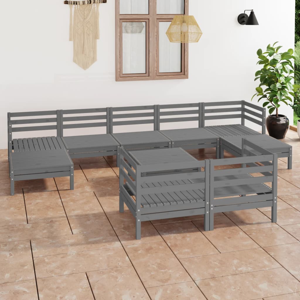 vidaXL 10-tlg. Garten-Lounge-Set Grau Massivholz Kiefer