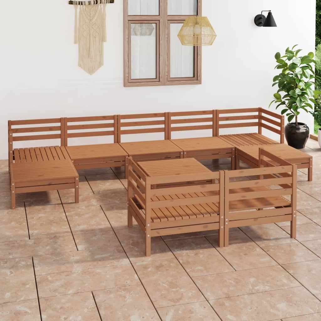 vidaXL Set mobilier de grădină,10 piese, maro miere, lemn masiv de pin