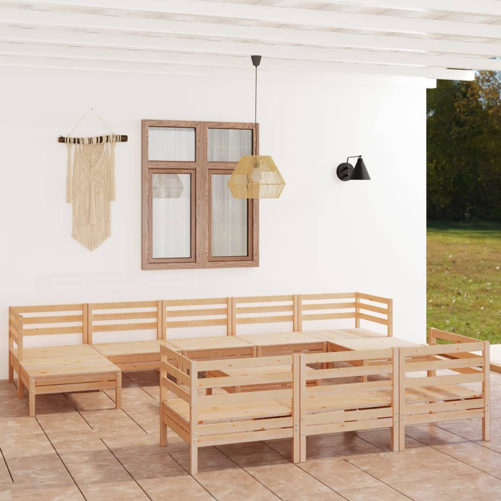 vidaXL Set mobilier de grădină, 11 piese, lemn masiv de pin Gradina imagine noua