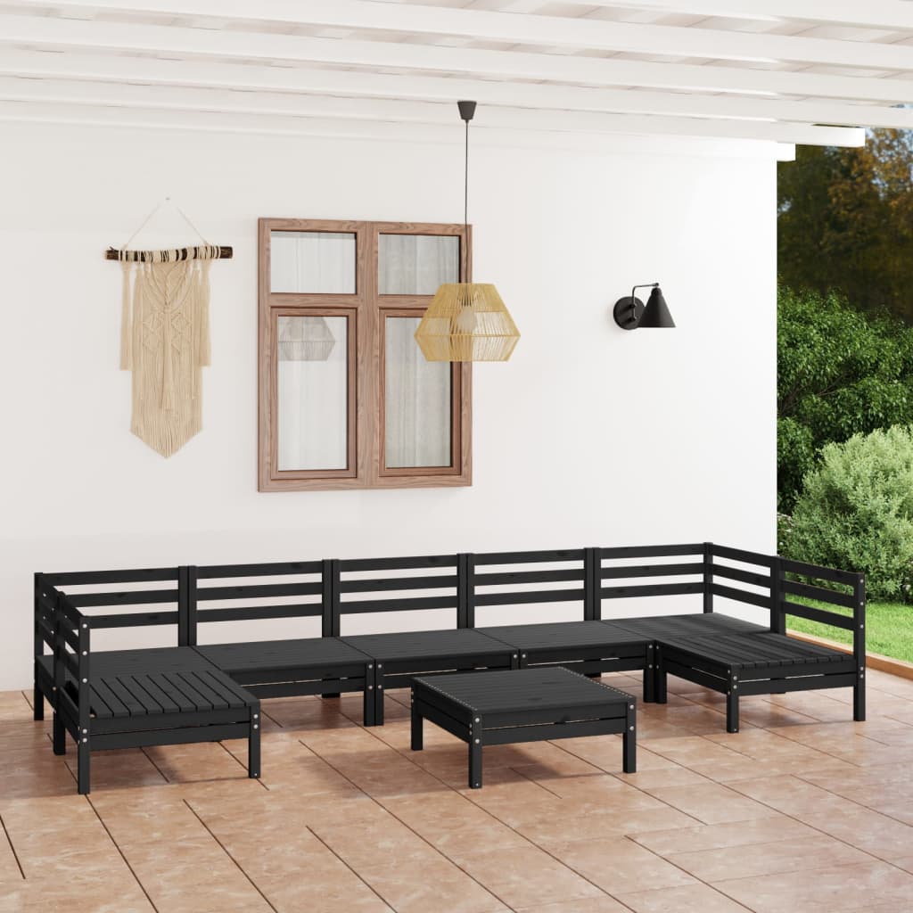 vidaXL Set mobilier de grădină, 8 piese, negru, lemn masiv de pin vidaXL