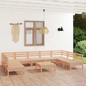 Vrtna sedežna garnitura 10-delna trdna borovina