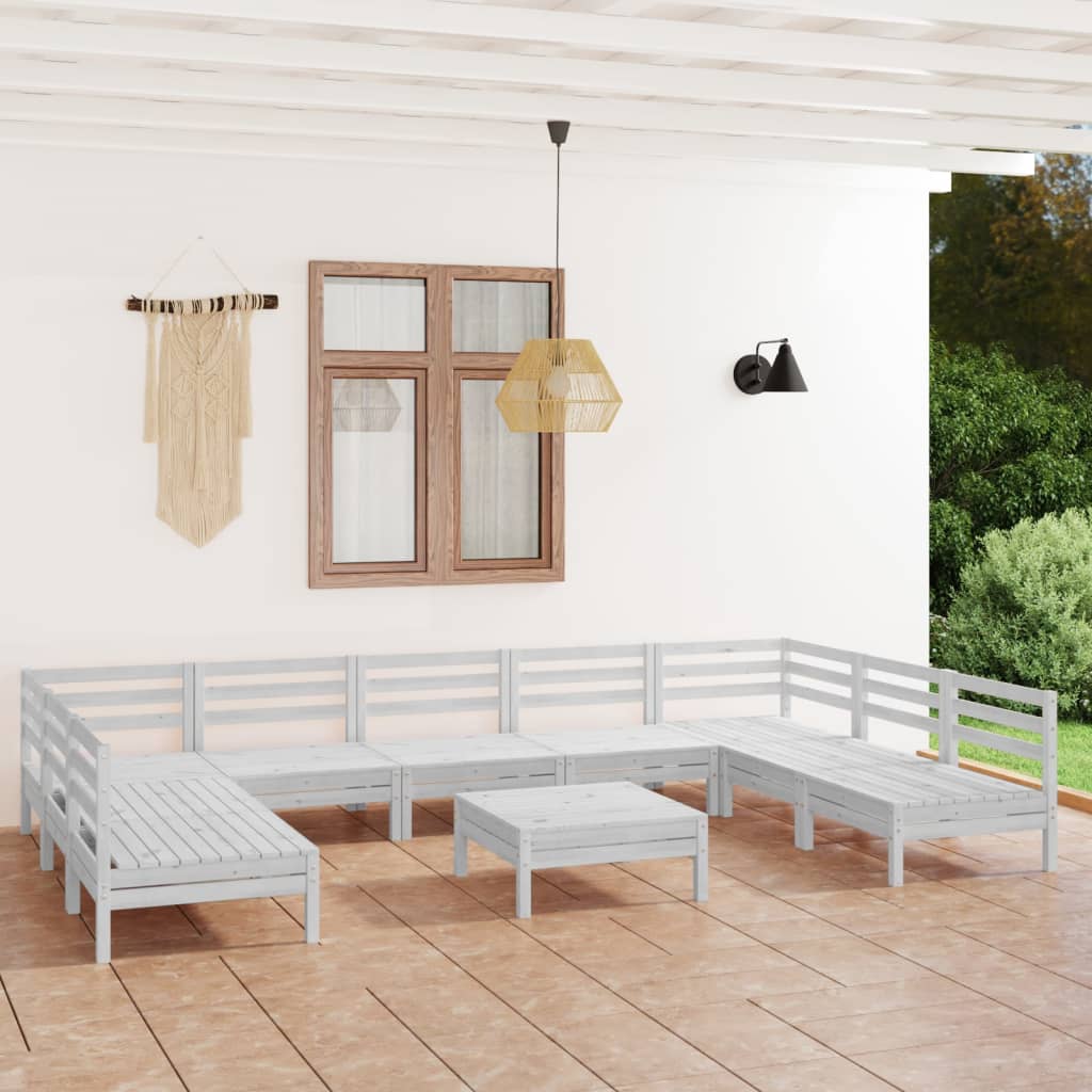 vidaXL Set mobilier de grădină, 10 piese, alb, lemn masiv de pin Mobila Laguna imagine noua