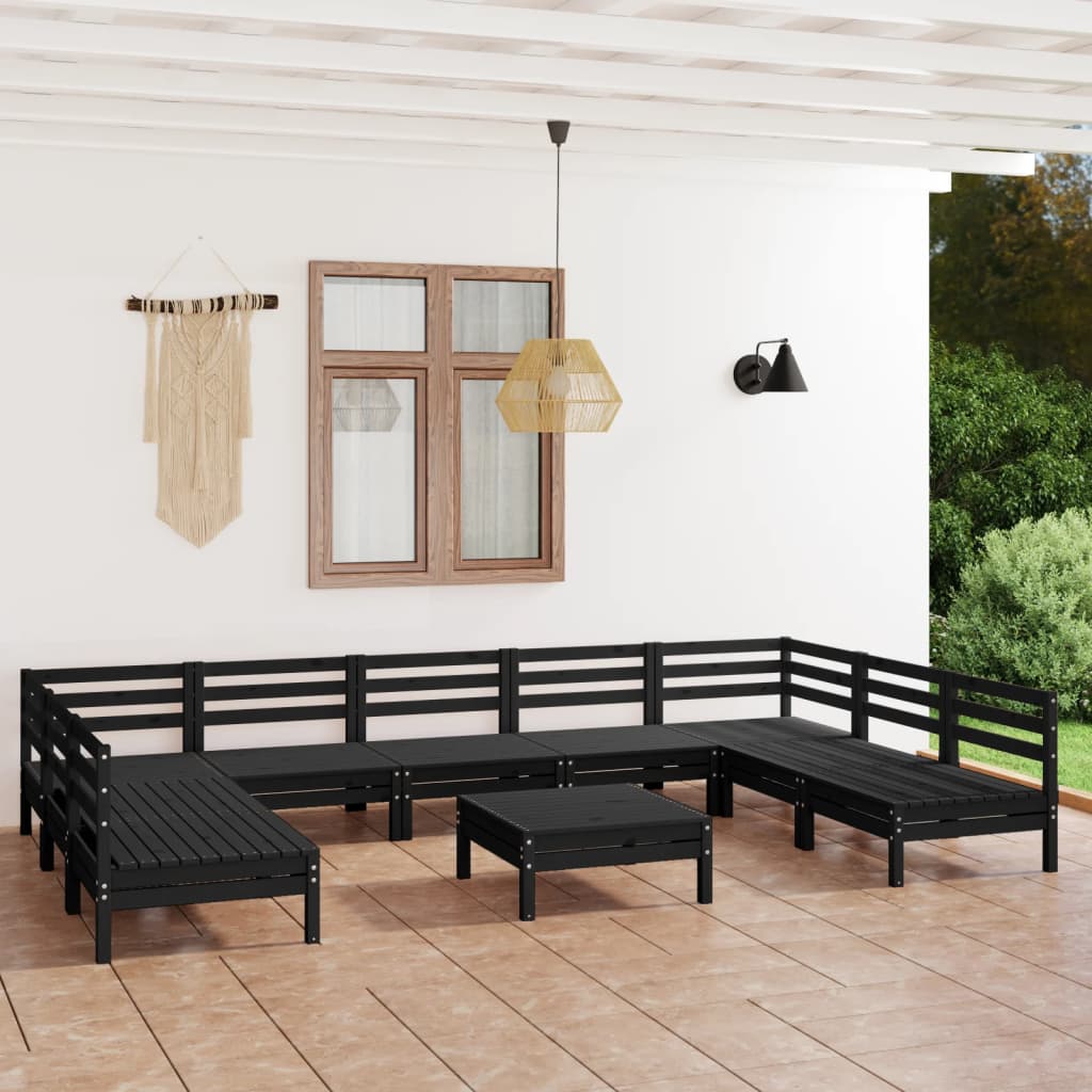 vidaXL 10-tlg. Garten-Lounge-Set Schwarz Massivholz Kiefer