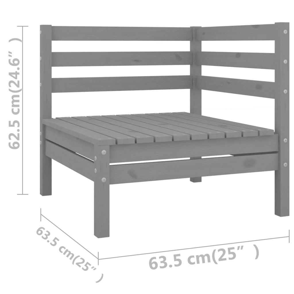 Zestaw wypoczynkowy ogrodowy - drewno sosnowe, szary, modułowy (63,5x63,5x62,5 cm)