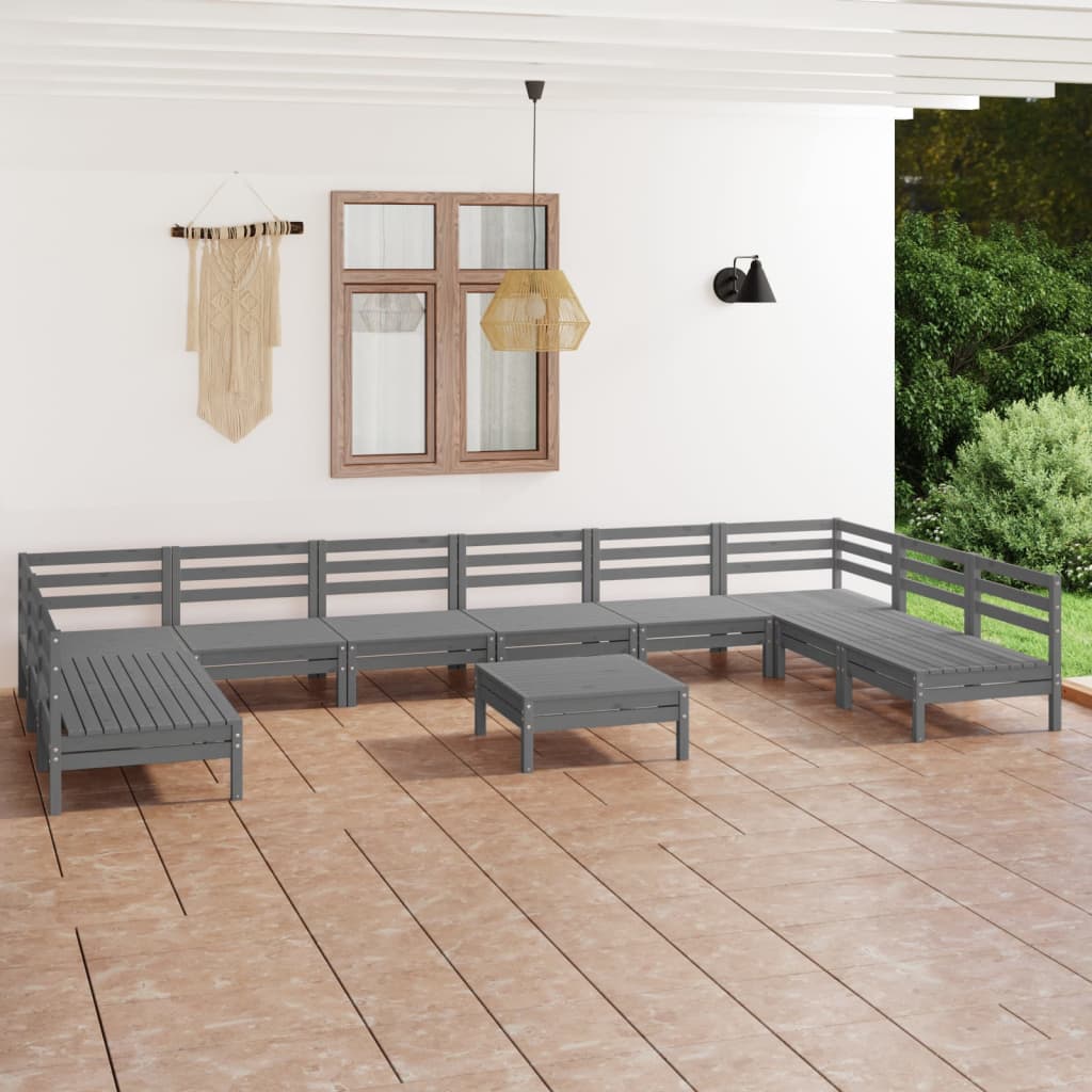 vidaXL Set mobilier de grădină, 11 piese, gri, lemn masiv de pin vidaXL