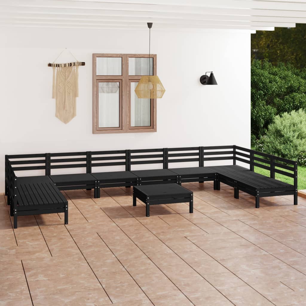 Salon de jardin 11 pcs Noir Bois de pin massif