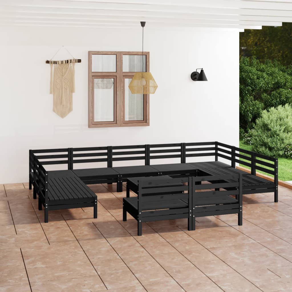 vidaXL 12-tlg. Garten-Lounge-Set Schwarz Massivholz Kiefer