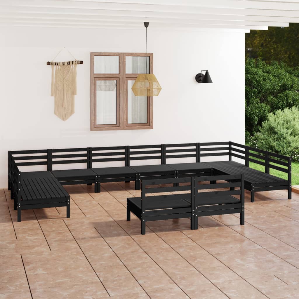 vidaXL 12-tlg. Garten-Lounge-Set Schwarz Massivholz Kiefer