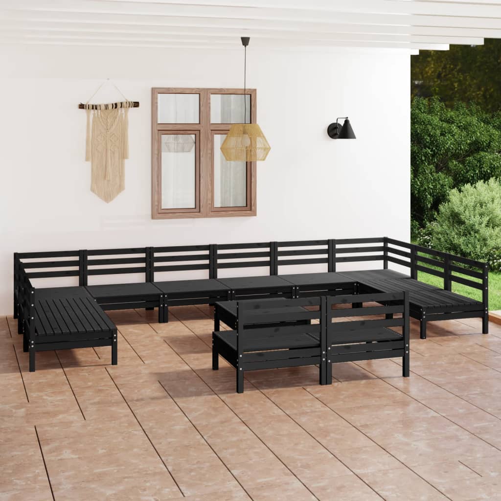 vidaXL 13-tlg. Garten-Lounge-Set Schwarz Massivholz Kiefer