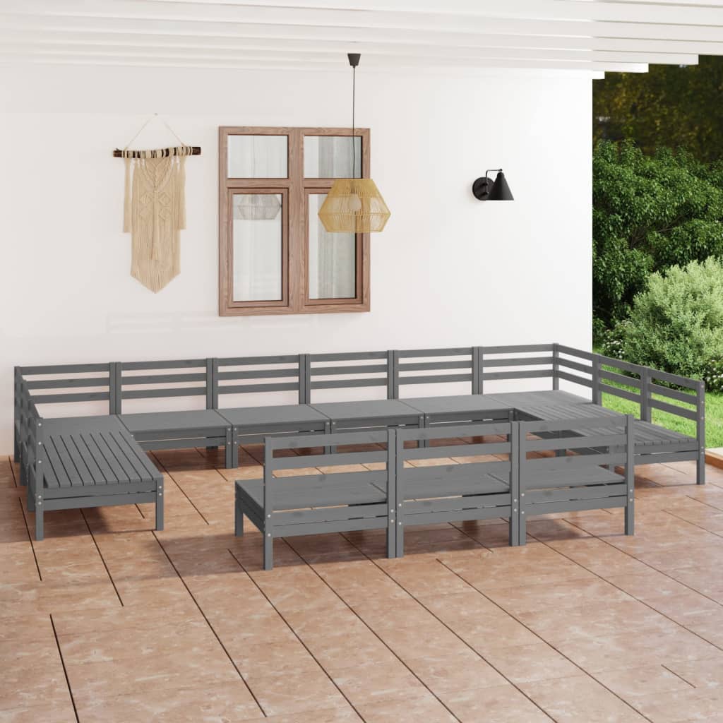 vidaXL Set mobilier de grădină, 13 piese, gri, lemn masiv de pin Gradina