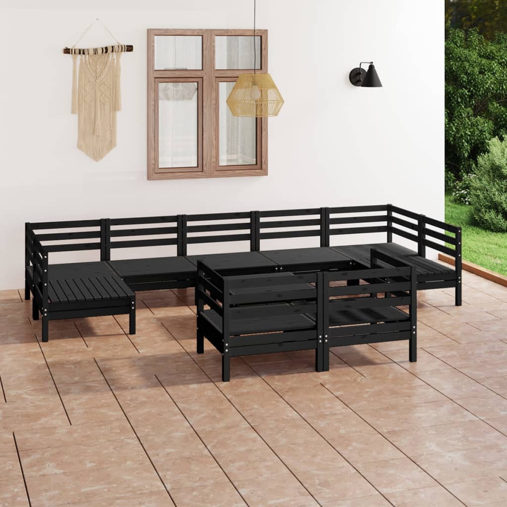 vidaXL Set mobilier de grădină, 10 piese, negru, lemn masiv de pin Mobila Laguna imagine noua