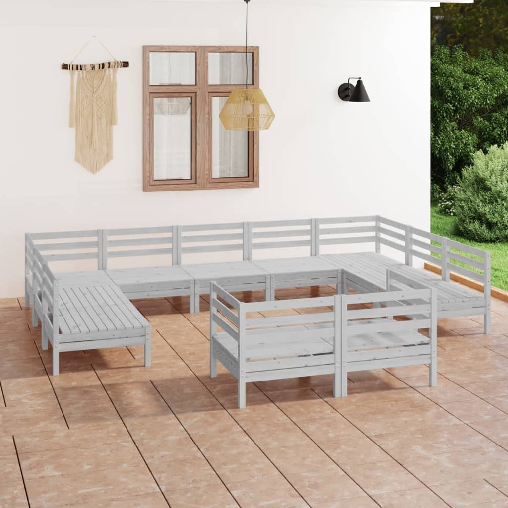 vidaXL Set mobilier de grădină, 11 piese, alb, lemn masiv de pin vidaXL