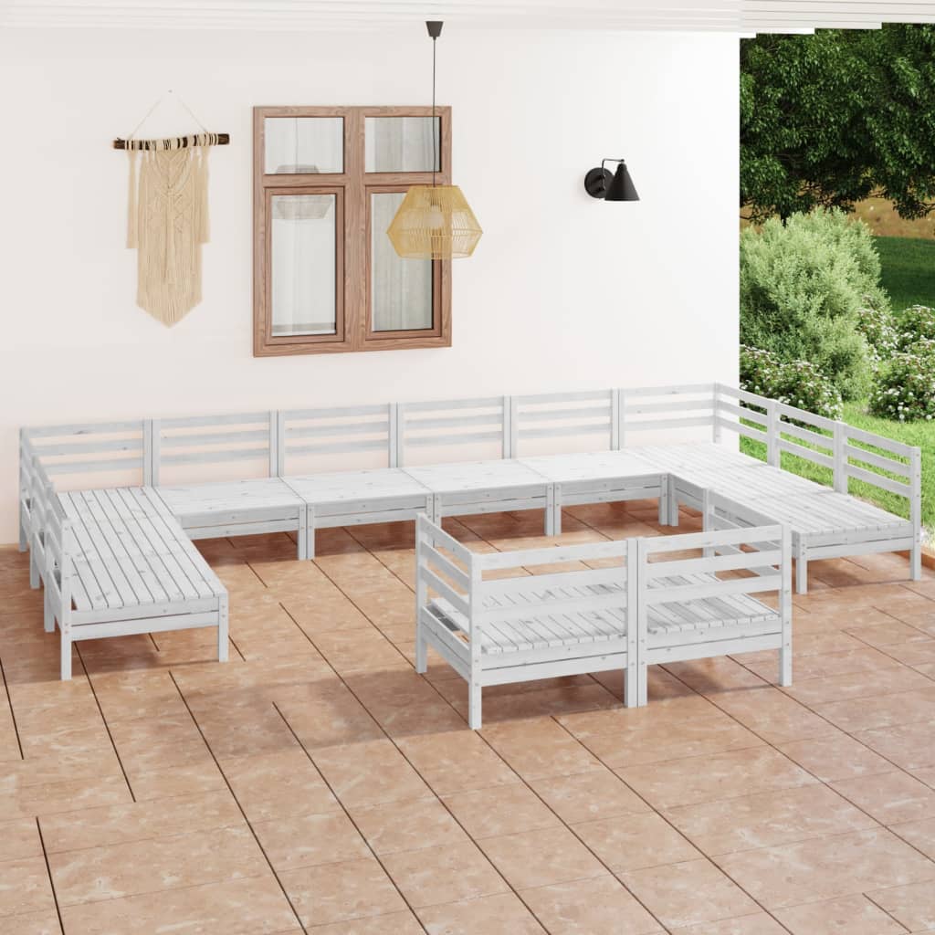 12-tlg. Garten-Lounge-Set Weiß Massivholz Kiefer kaufen