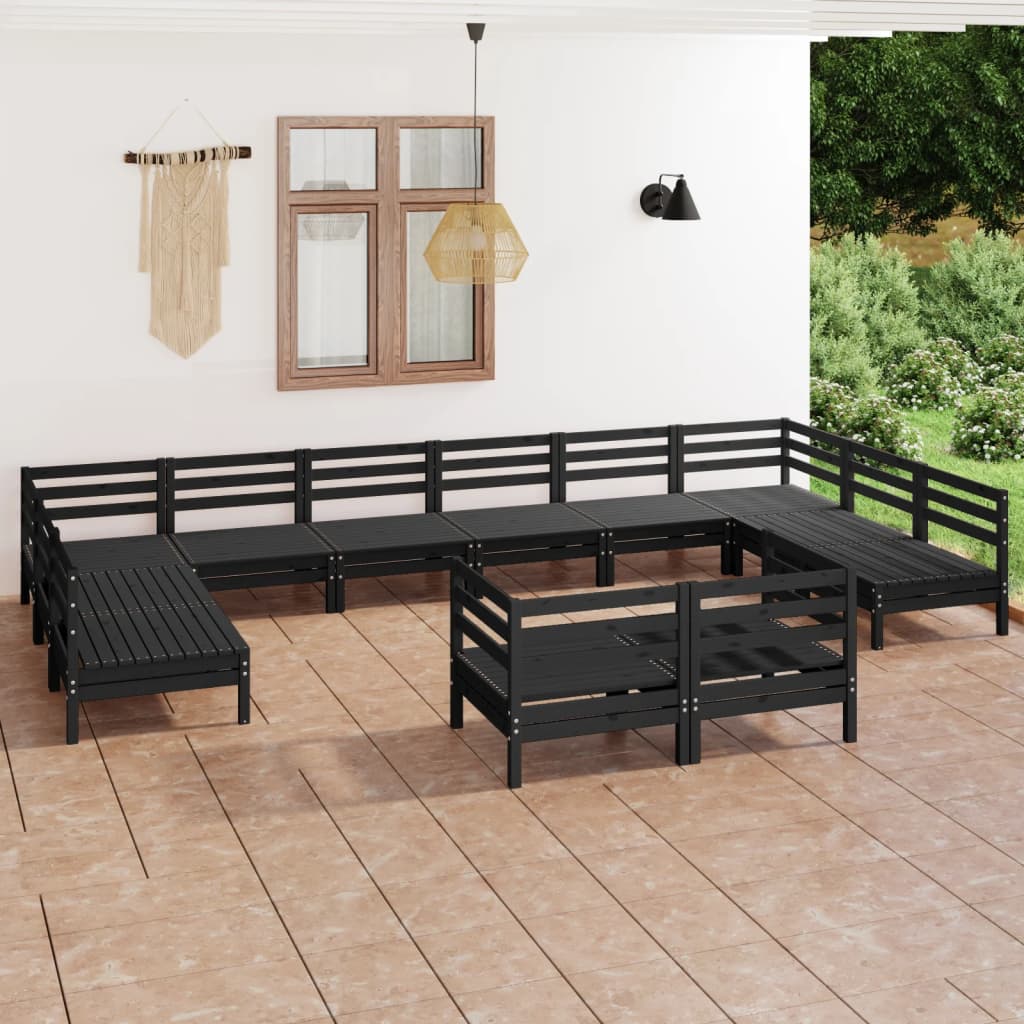 vidaXL Set mobilier de grădină, 12 piese, negru, lemn masiv de pin