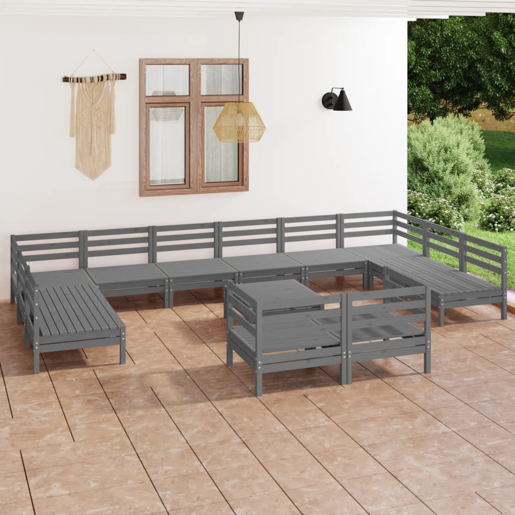 vida XL 13-tlg. Garten-Lounge-Set Grau Kiefer Massivholz