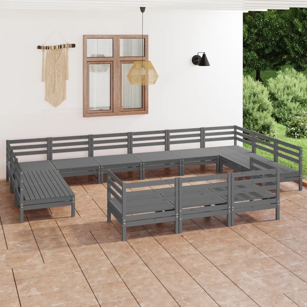 vidaXL 13-tlg. Garten-Lounge-Set Grau Massivholz Kiefer