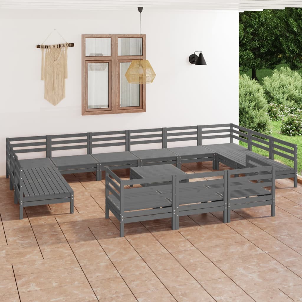 vidaXL 14-tlg. Garten-Lounge-Set Grau Massivholz Kiefer