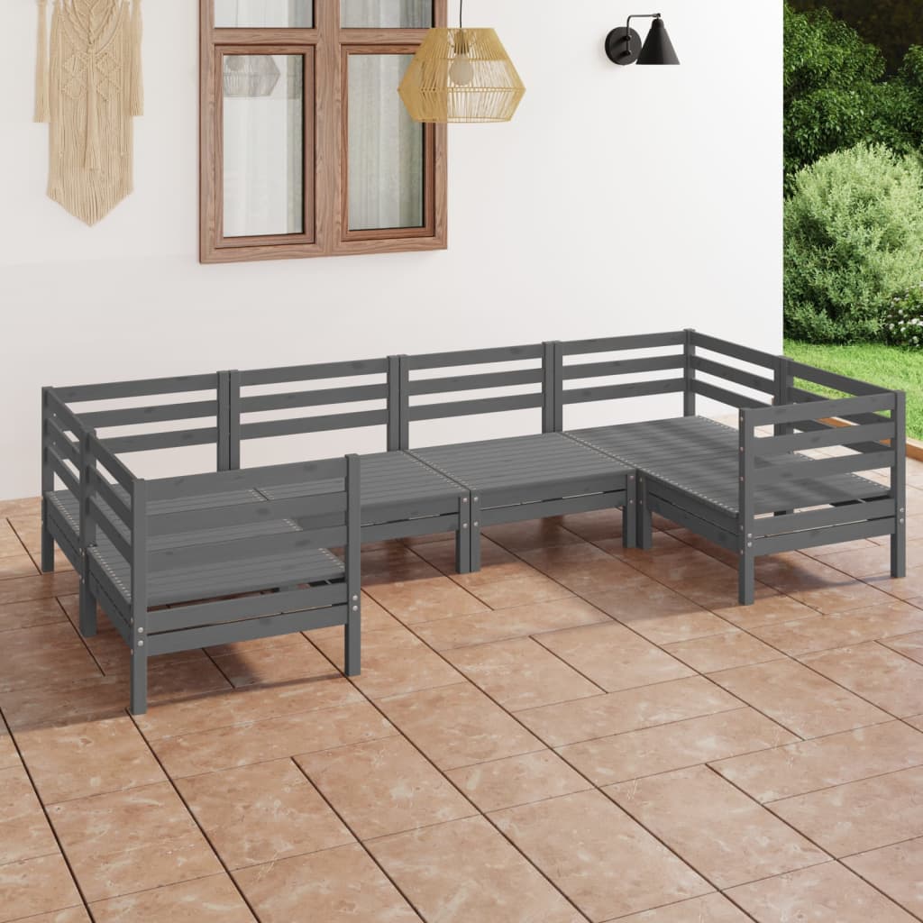 Vidaxl Set Mobilier Relexare De Gradina, 6 Piese, Gri, Lemn Masiv Pin