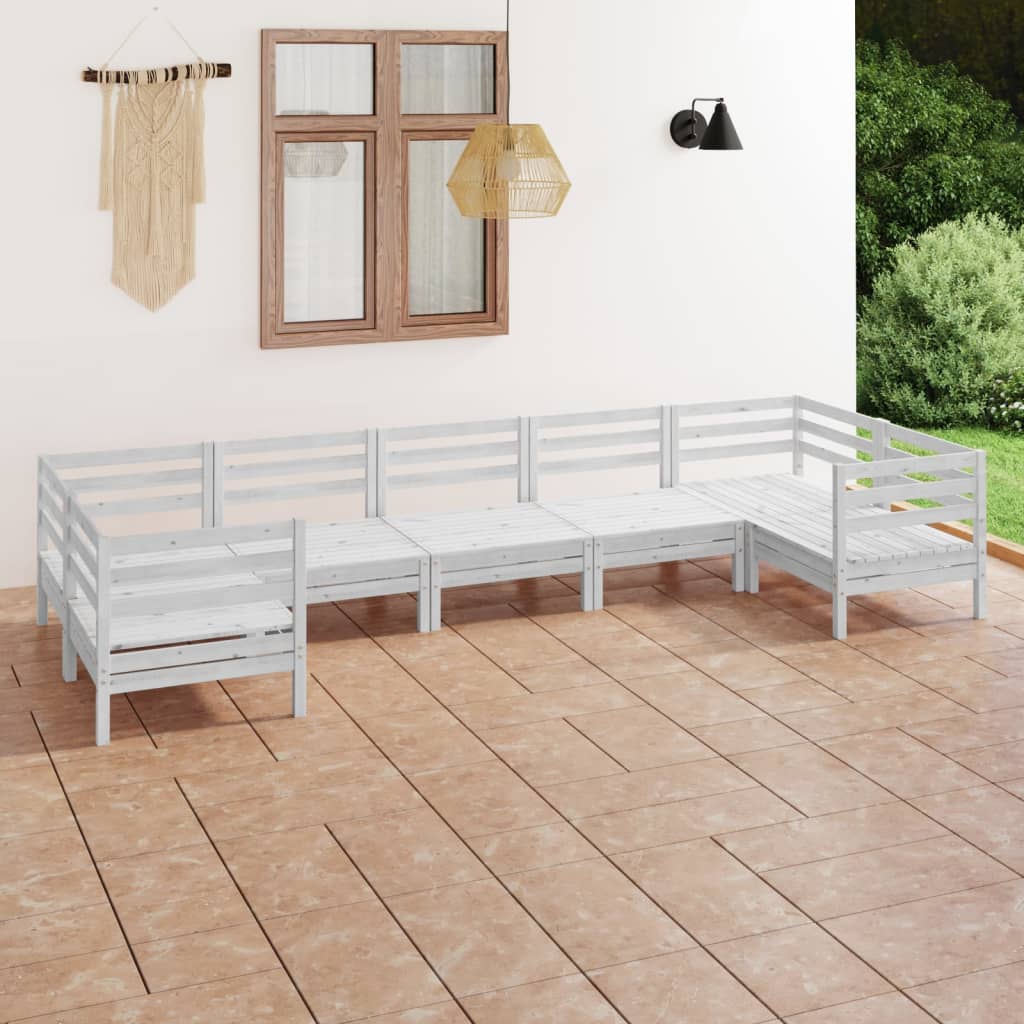 vidaXL Set mobilier de grădină, 7 piese, alb, lemn masiv de pin vidaXL imagine model 2022