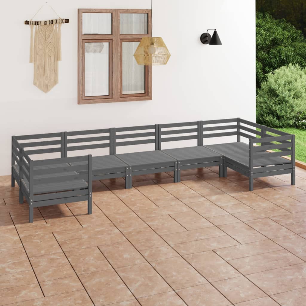 Salon de jardin 7 pcs Gris Bois de pin massif